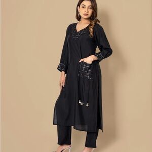 Black Embellished Kurta Set